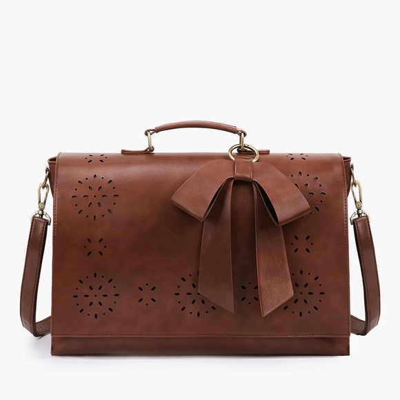 Ecosusi Handbags - Ecosusi Women's Faux leather Bow Big Brown Briefcase